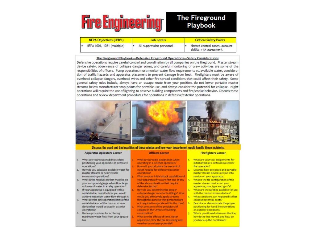 Firefighter training playbook defensive ops drill