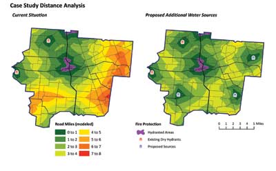 The distances represent one-way road mileage from existing