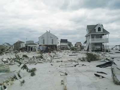 (2) In Ortley Beach, these homes were swept off their foundations and were heavily damaged by the storm surge; many were moved blocks from their original locations. Approximately 50 structures are still unaccounted for; they were either swept out to sea or into the bay.