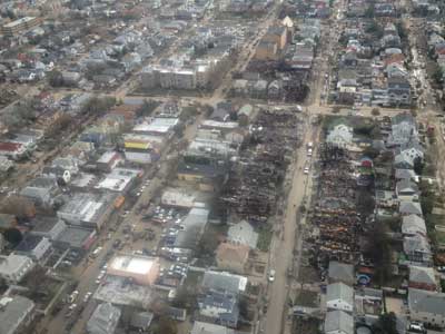 (7) Fires are a danger even during flood disasters. In Rockaway, this is one of several fire zones.