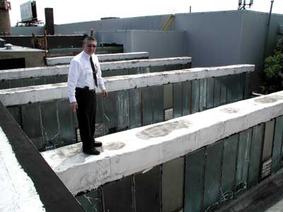 author is standing at the apex of a saw-tooth roof section.