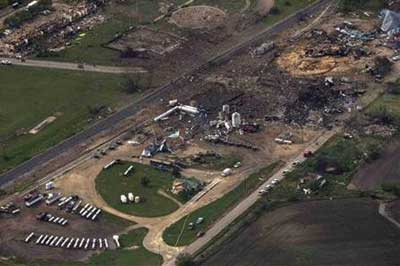 (8) An aerial view of the West Fertilizer Plant taken from the southeast in the days following the blast.