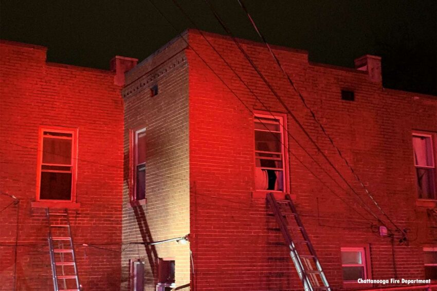 Multiple ladders thrown at apartment fire