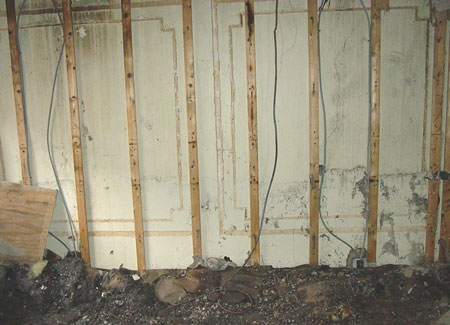 (10) In this fire, each of the four walls and the ceiling were pulled entirely. Yet, as can be seen here, the wall furring strips are undamaged; hence, it was unnecessary to demolish the wall. If this were a case of arson, a key indicator of the fire’s location would be lost. 