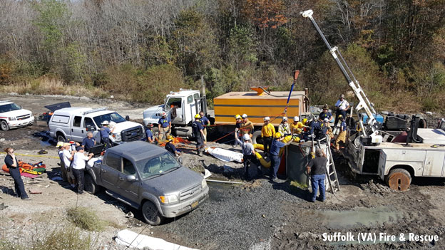 Suffolk fire crews respond to a confined space rescue incident.