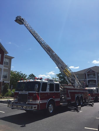 (1) Columbia County Truck 1 positioned on the A/D corner. (Photos by Gary Thigpen.)