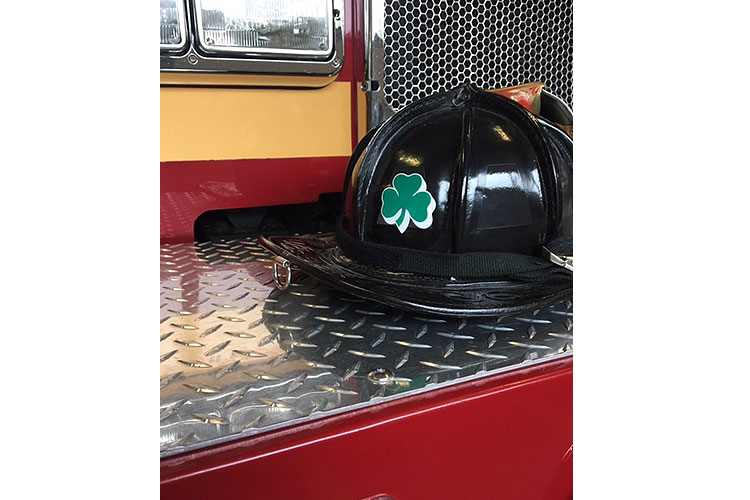 fire helmet with shamrock