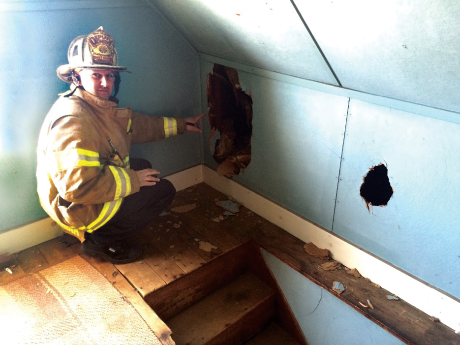 (4) Knee walls must be kept intact if no line is in place. If a line is in place, knee walls must be addressed before making a push across the attic. (Photo by Chris Tobin.)  