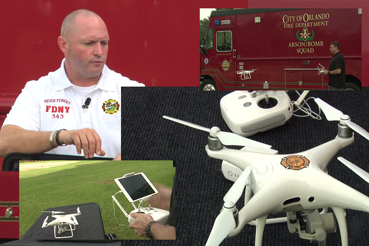 Orlando fire officers and the fire department drone