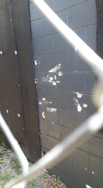 (3) On the B side of the Pulse nightclub, the shooter had fired rounds that penetrated the exterior wall and traveled outside. The SWAT team conducted an explosive breach here. Based on the threat of serious injury or death, the area outside of the B side would be a hot zone. (Photo by Steven C. Hamilton.)