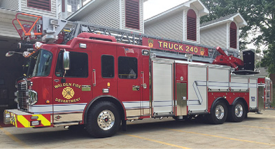 The Walden (NY) Fire Department runs this SPARTAN ER rear-mount aerial as a “dedicated” truck company (no pump or water tank.).