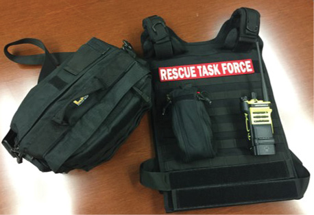 Rescue Task Force trauma bag and ballistic vest.