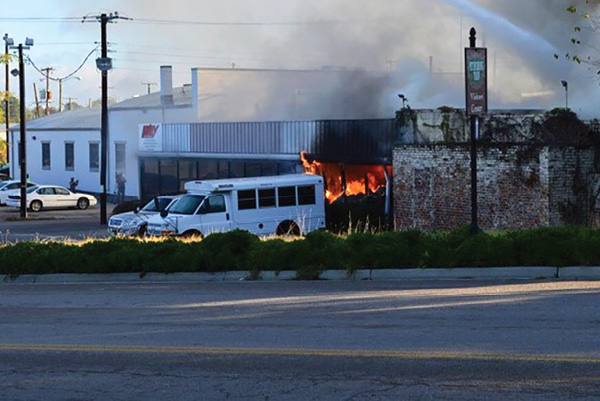 Four elevated master streams were used to control and eventually extinguish this very stubborn fire. 