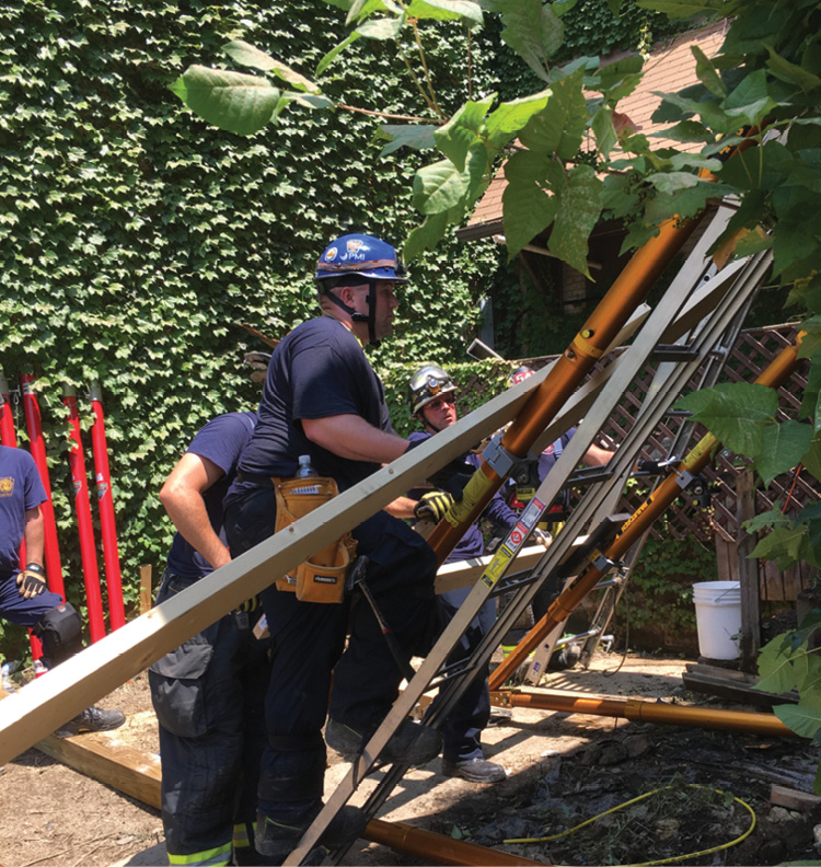 The raker (lateral) shoring on the C side of the two-story addition. (Photo courtesy of PA-ST1.) 