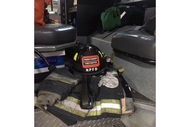 A probationary firefighter helmet