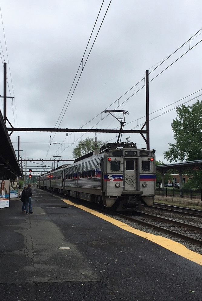 Overhead catenary wires identify electrified territory. 