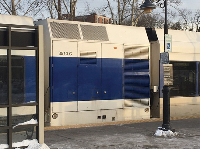 There are no overhead catenary lines or third rail on the New Jersey River line; it runs on former freight tracks and is open nonelectrified territory. This light rail train uses diesel multiple units for power. During the size-up, this means that several electrical hazards will be absent.