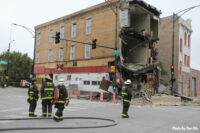 Chicago firefighters operate at the scene of a collapsed structure.