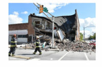 Indy firefighter at the scene of the crash and collapse.