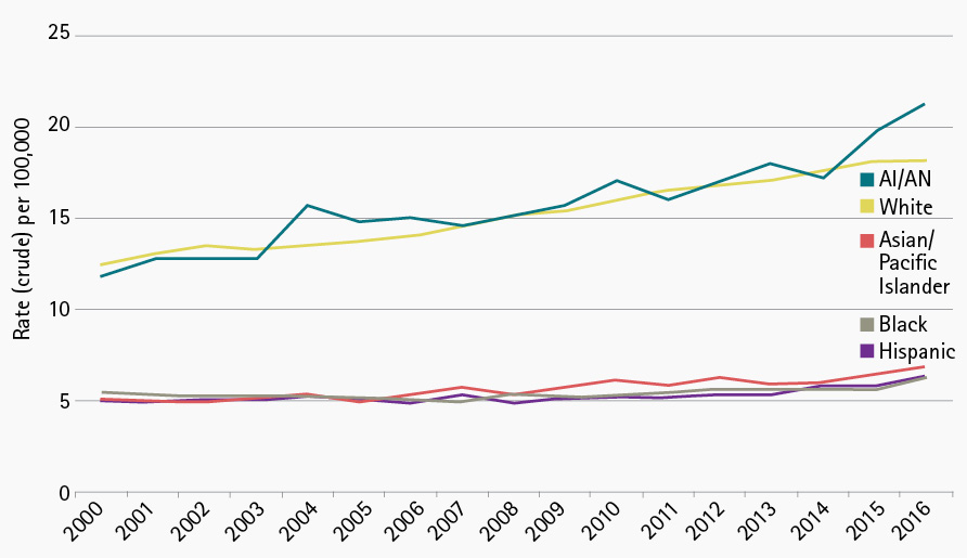 Figure 3. Suicide Rates Based on Race: 1999-2016