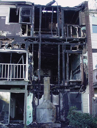 The townhouse fire in Delaware that seriously injured a volunteer assistant chief and injured two volunteer firefighters. (Photos courtesy of Centers of Disease Control and Prevention/National Institute for Occupational Safety and Health; https://www.cdc.gov/niosh/fire/reports/face200043.)html/).