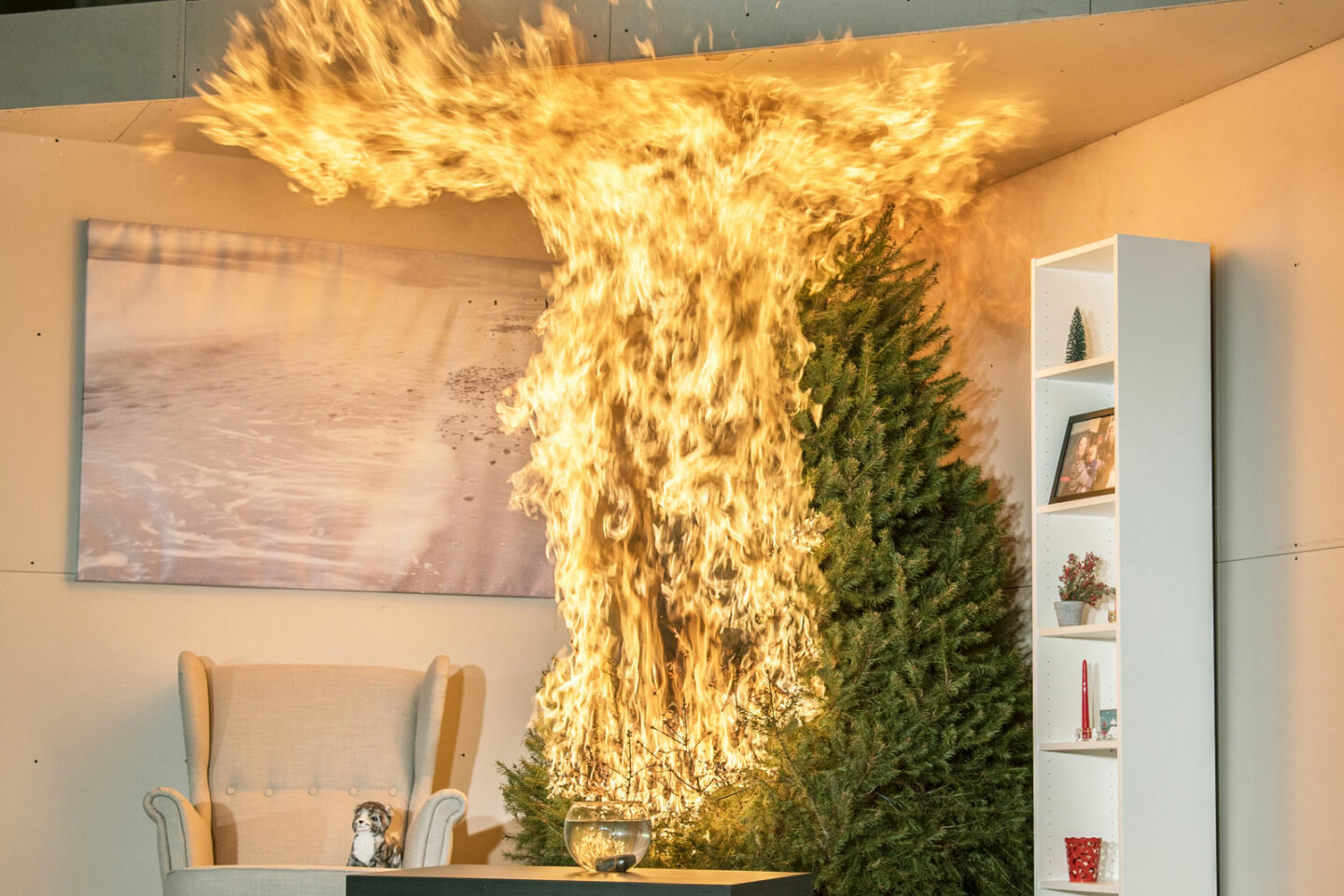 Christmas tree on fire