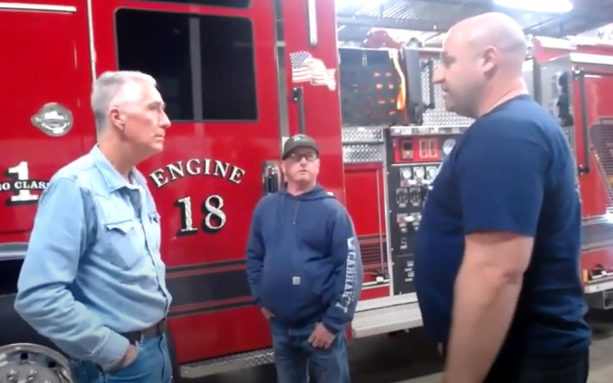 Bobby Halton talks to Tulsa firefighters