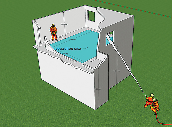 A dimensioned 3-D model of an experimental compartment.