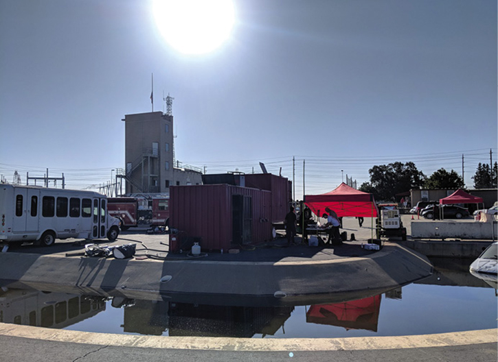 Cosumnes Fire Department training grounds with NASA engineers’ AUDREY systems under the canopy. 