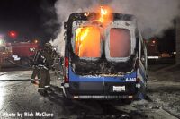 Flames rip through an ambulance in California