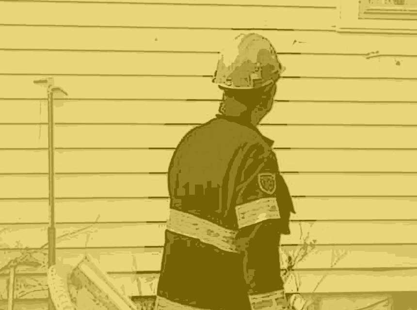 Firefighter looking up