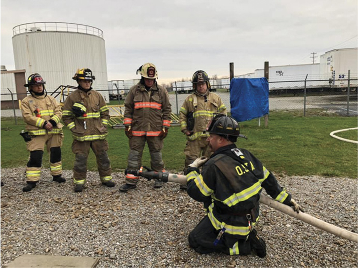 Firefighters perfecting their 2½-inch hoseline skills.