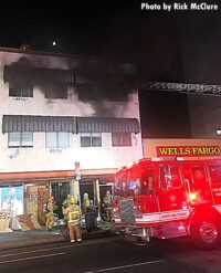 City of Los Angeles fire personnel and fire engine at the scene