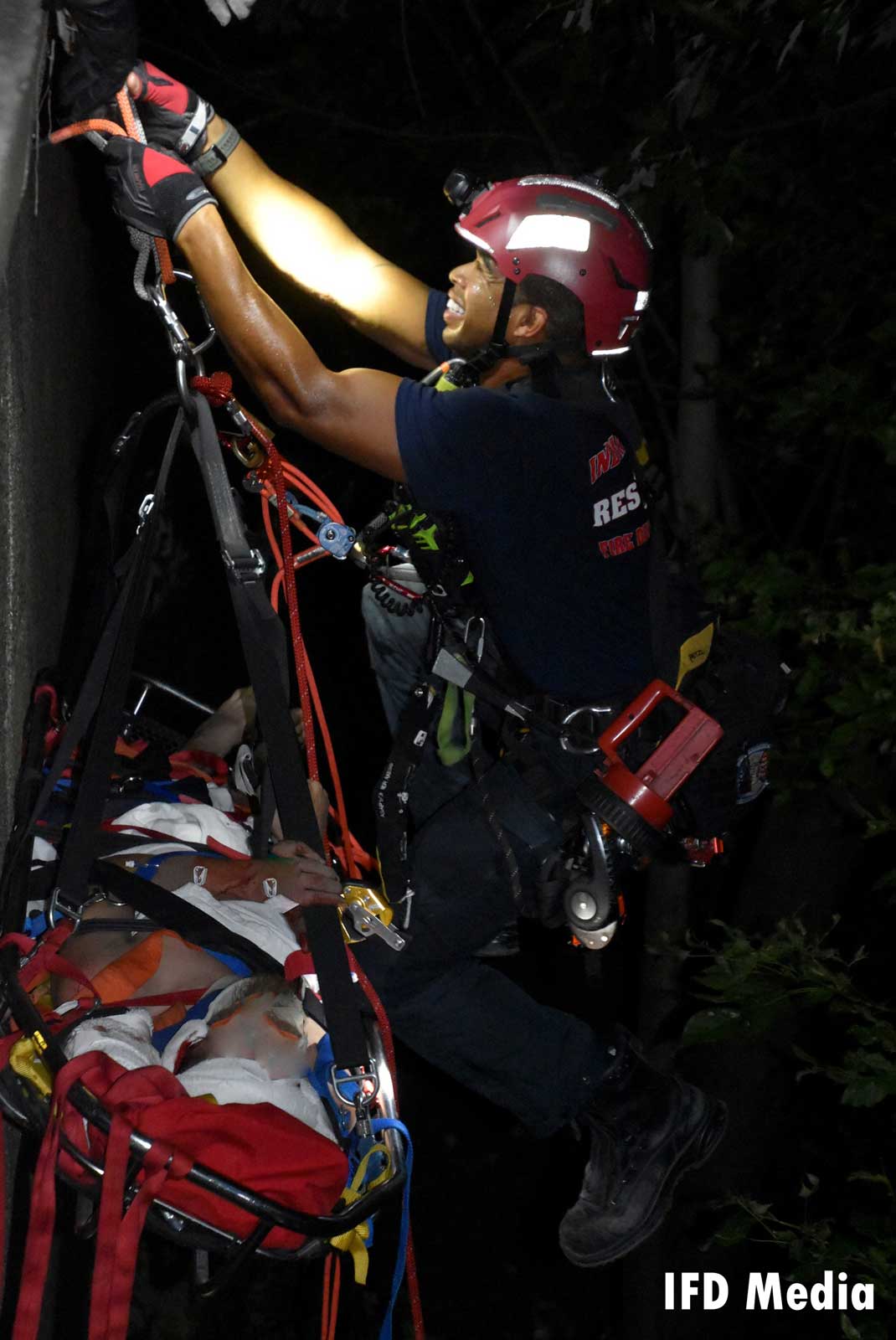 An Indianapolis firefighter and rope rescue system