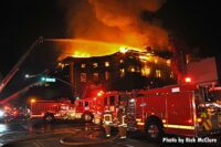 Fire trucks at the scene of fire in East L.A.