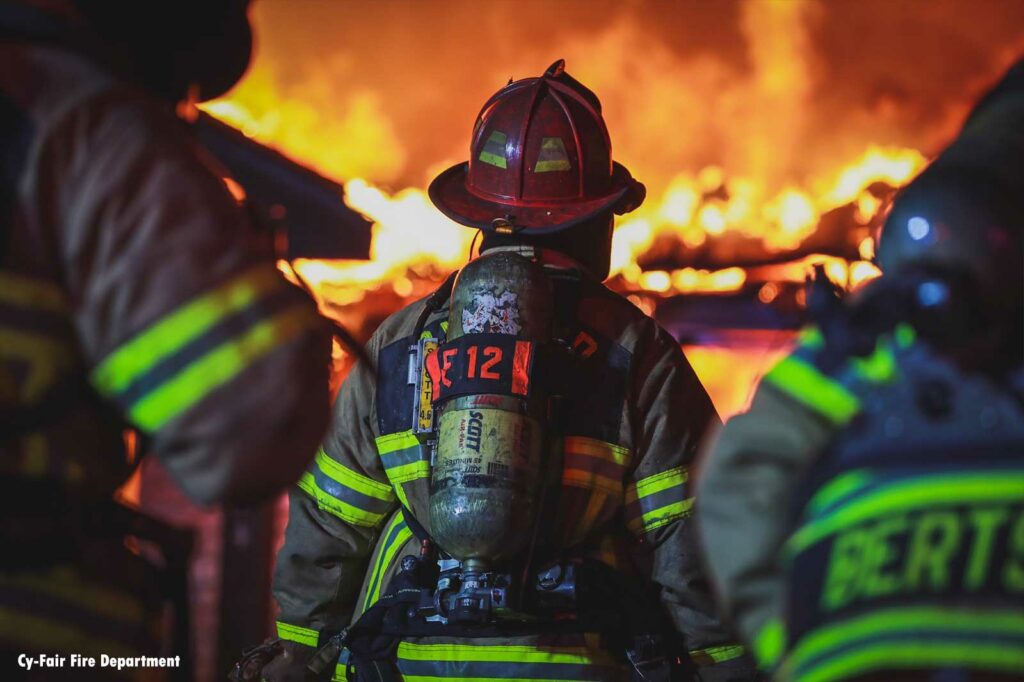 Firefighters at raging house fire in Houston