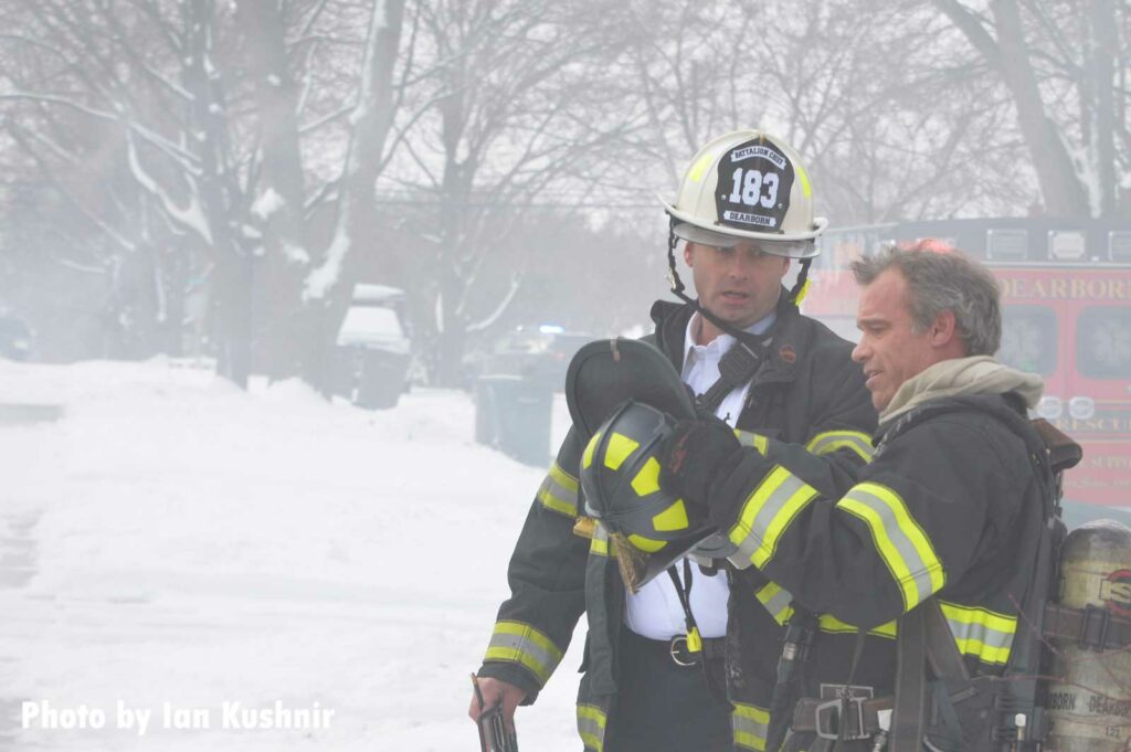 Firefighters on scene at the house fire in Dearborn