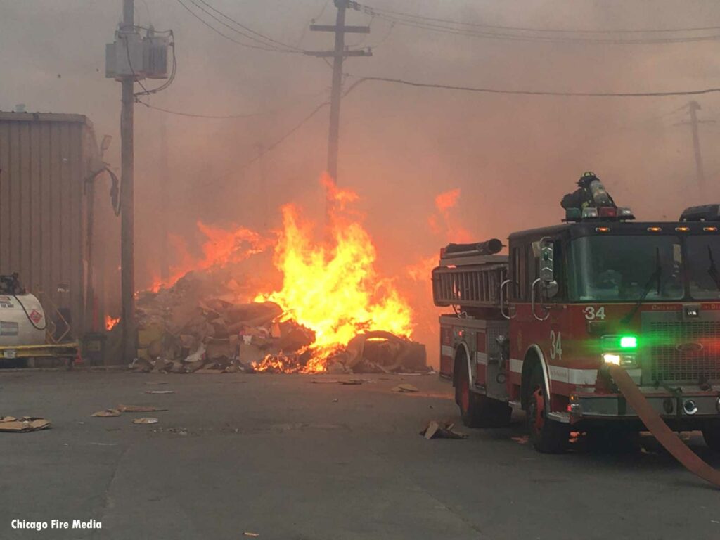 Flames rip through paper products as Chicago firefighters work