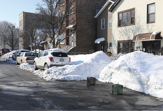 An example of how high the snow was in the front of the building.