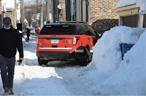 This view from the alley shows just how bad snow conditions were.