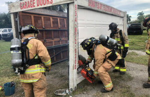 Firefighters training on prop