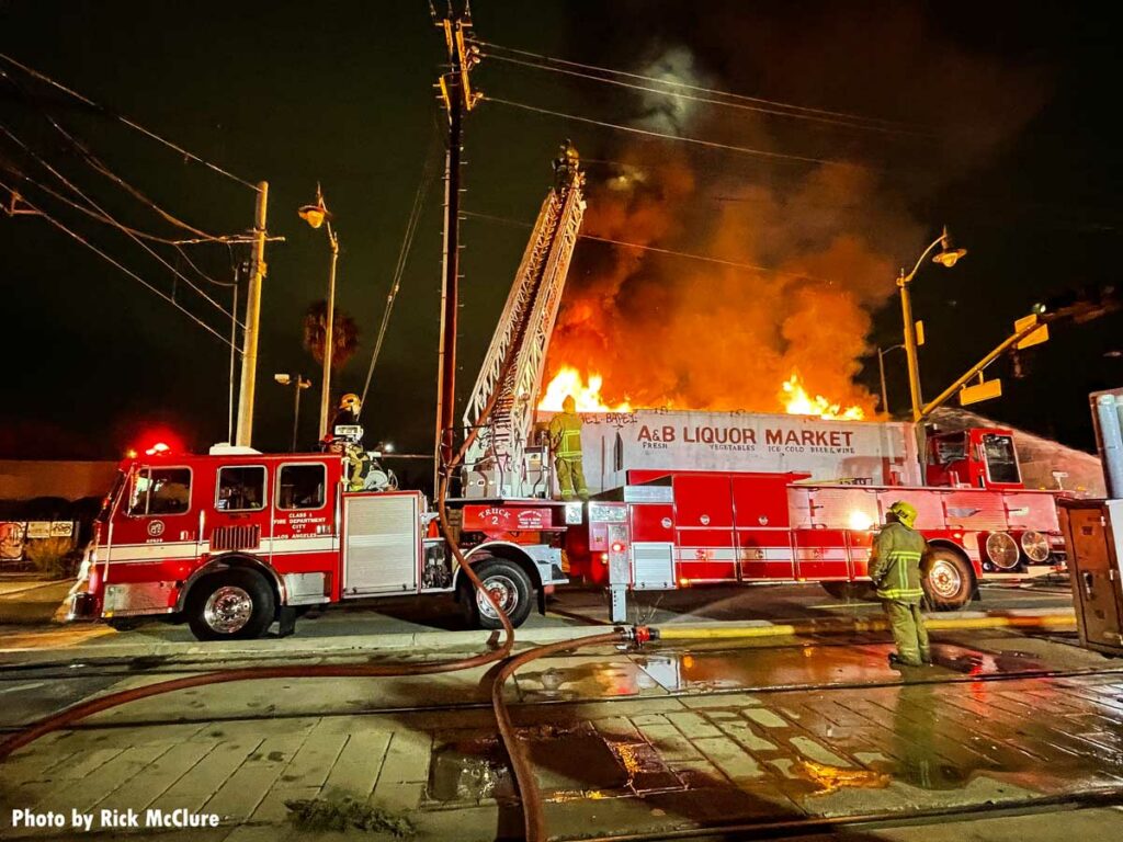 Los Angeles City Fire Department tiller at structure fire