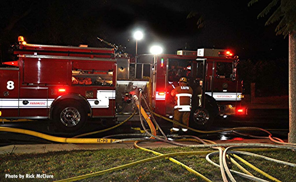 LAFD fire truck with multiple hoselines