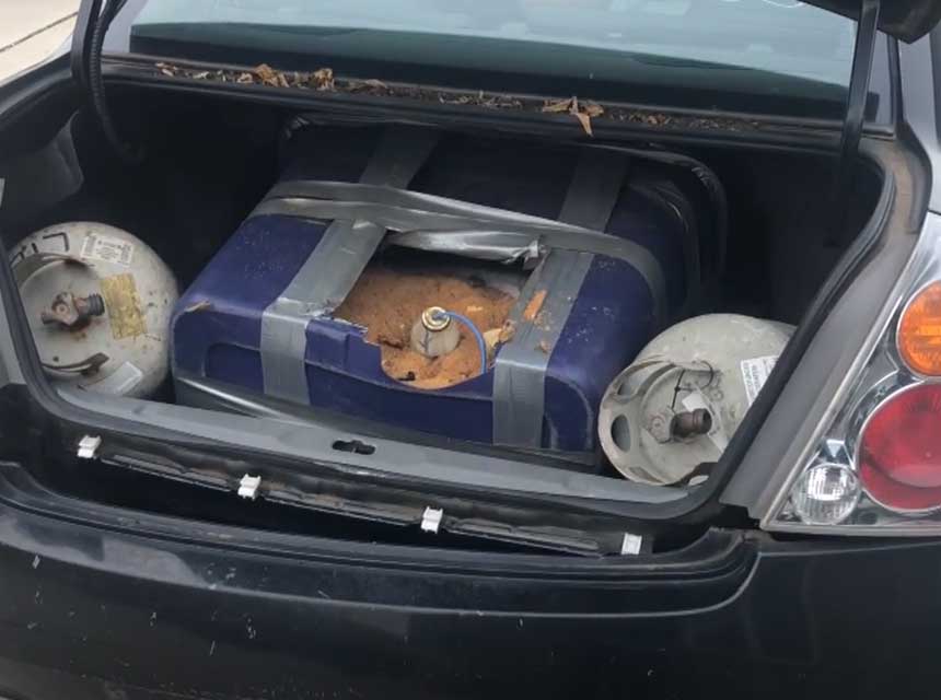 Propane cylinders in trunk of car