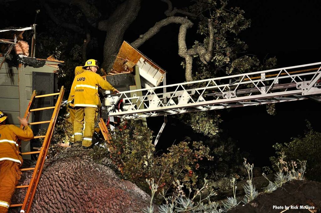 LAFD aerial at fallen tree scene