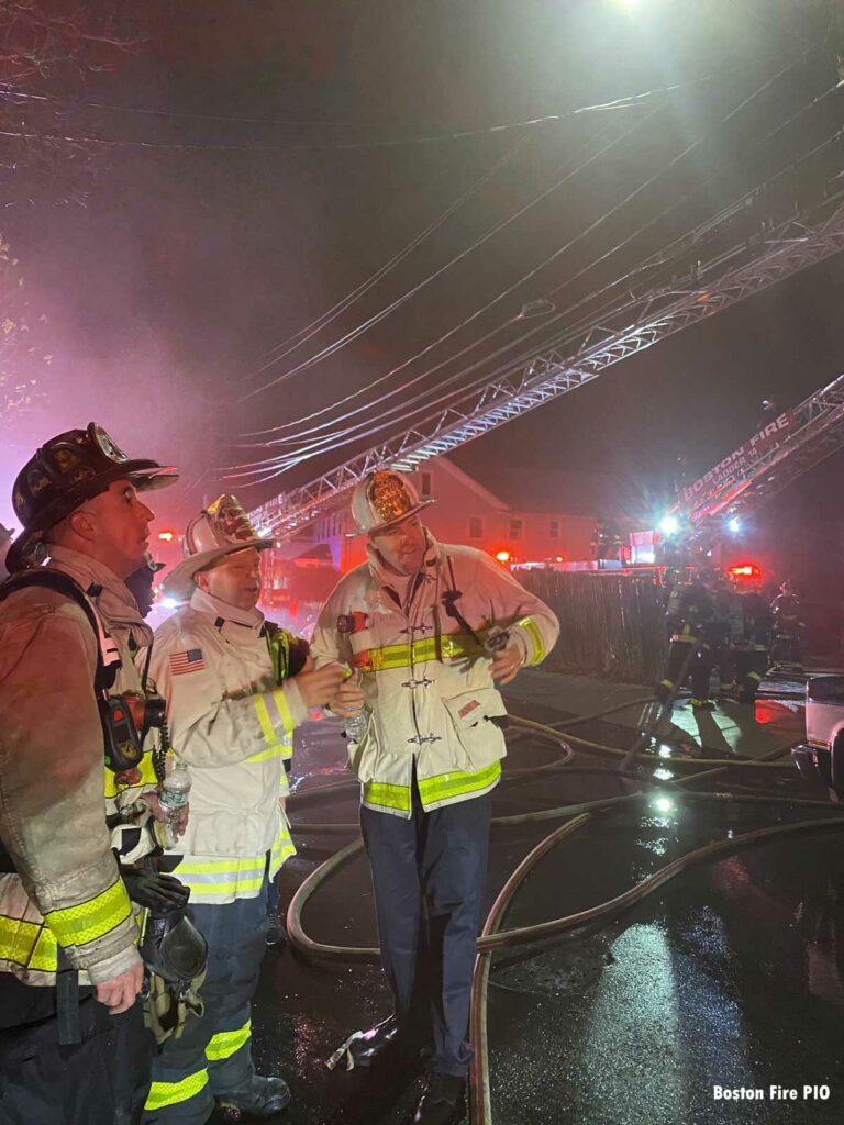 Chief officers and aerial ladders at Boston fire