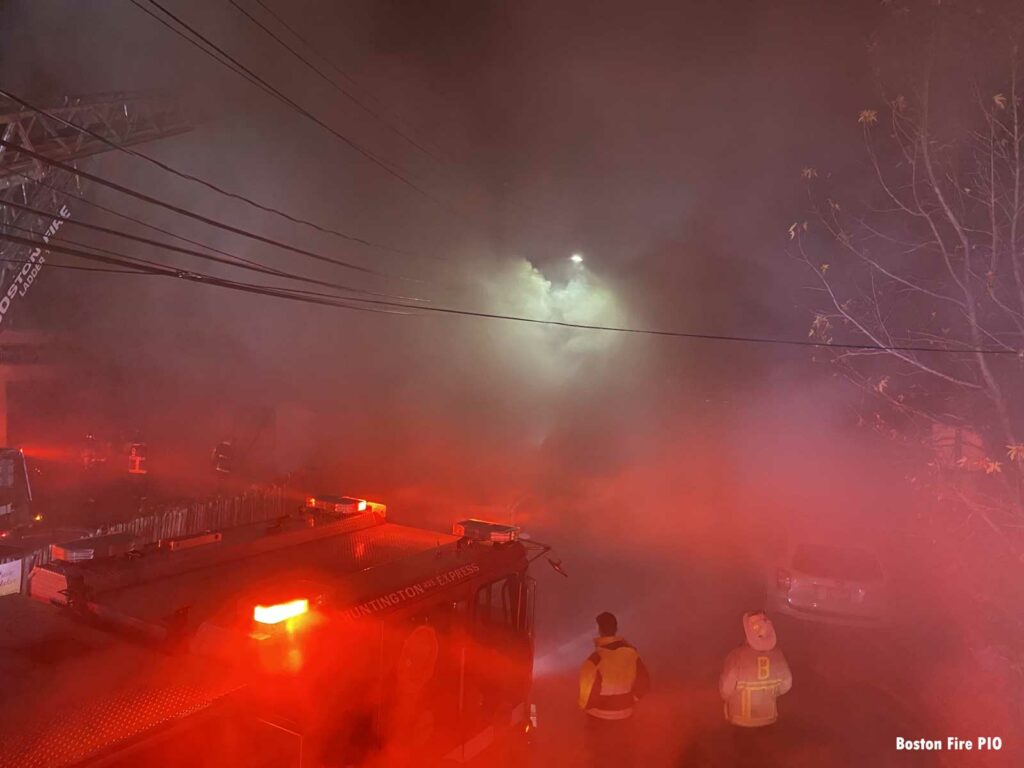 Smoke obscures the fireground in Boston