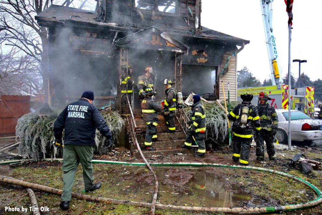 Firefighters at the scene of a deadly fire in River Grove, Illinois