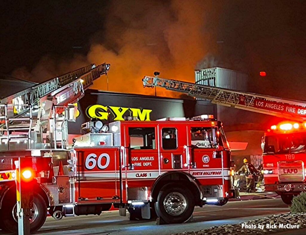 LAFD aerials at work at fire scene