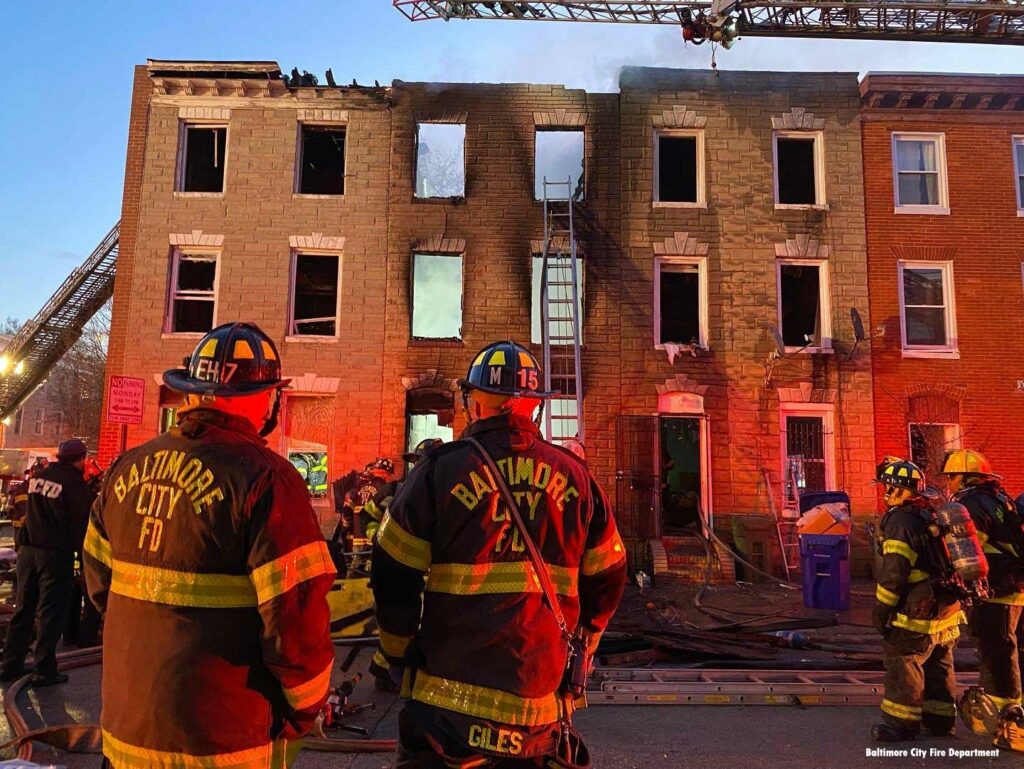 Baltimore City firefighters at scene of collapse that killed three firefighters